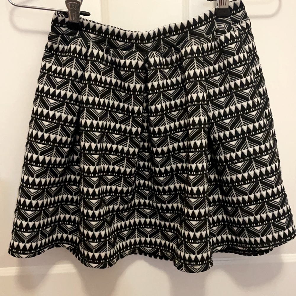 Black and White Pleated Skater Skirt